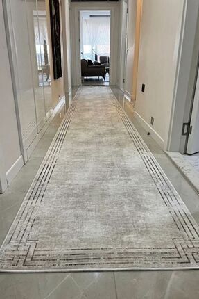 VOPTEKS Krem Halı Yolluk Makinede Yıkanabilir Halı Kaymaz Taban Halı