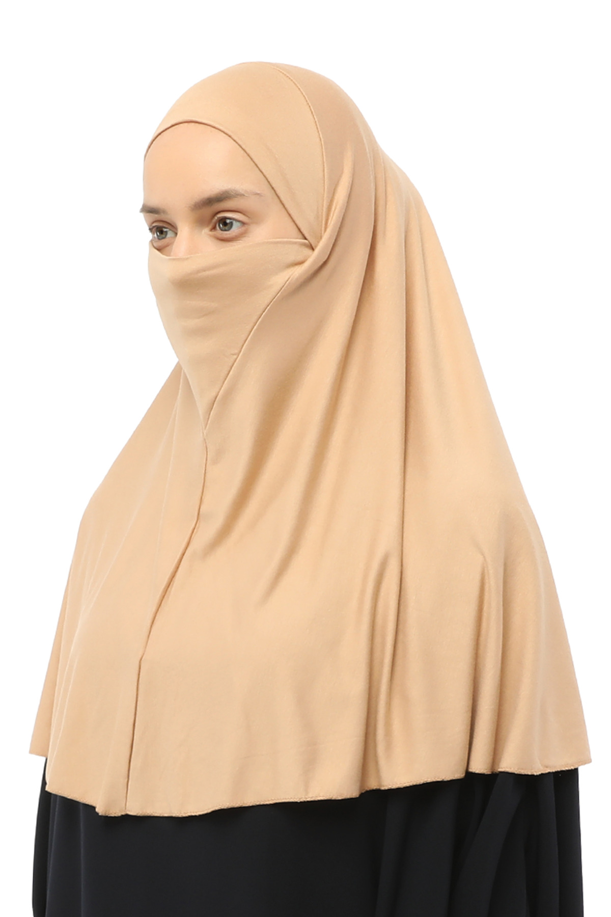 Ready Turban Veiled Practical Scarf Hijab with Hijab - Prayer Cover Souffle (XL) - Dark Beige