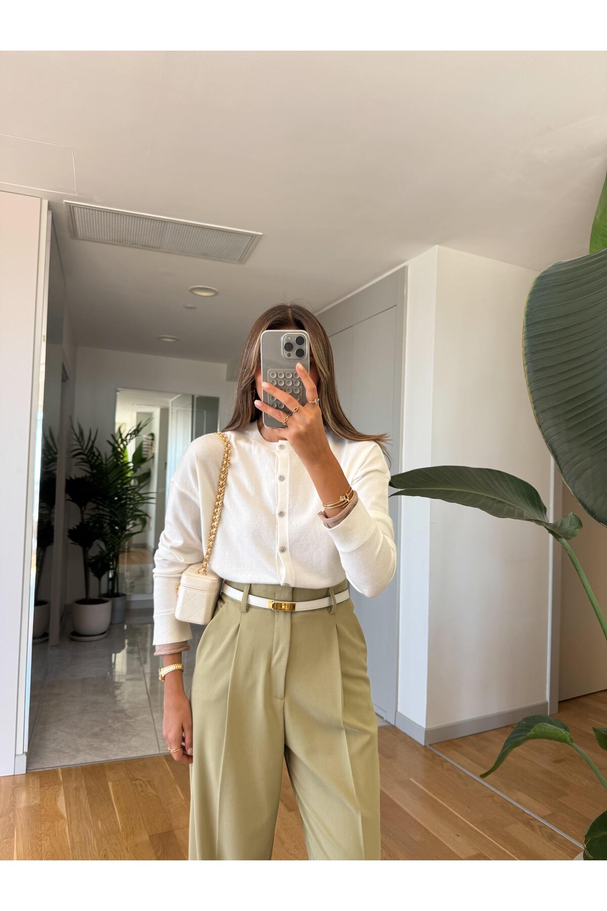 MERVE AKSOY  Yüksek Bel Dökümlü Pantolon - Çağla Yeşili - Görsel 2