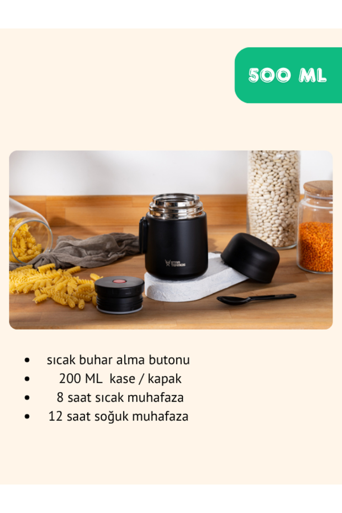 Star Termos Yemek & Mama Termosu 500 ml - YEŞİL | 8 Saat Sıcak, 12 Saat Soğuk 48 Saat Buz Tutma fotoğrafı 3 (önizleme)