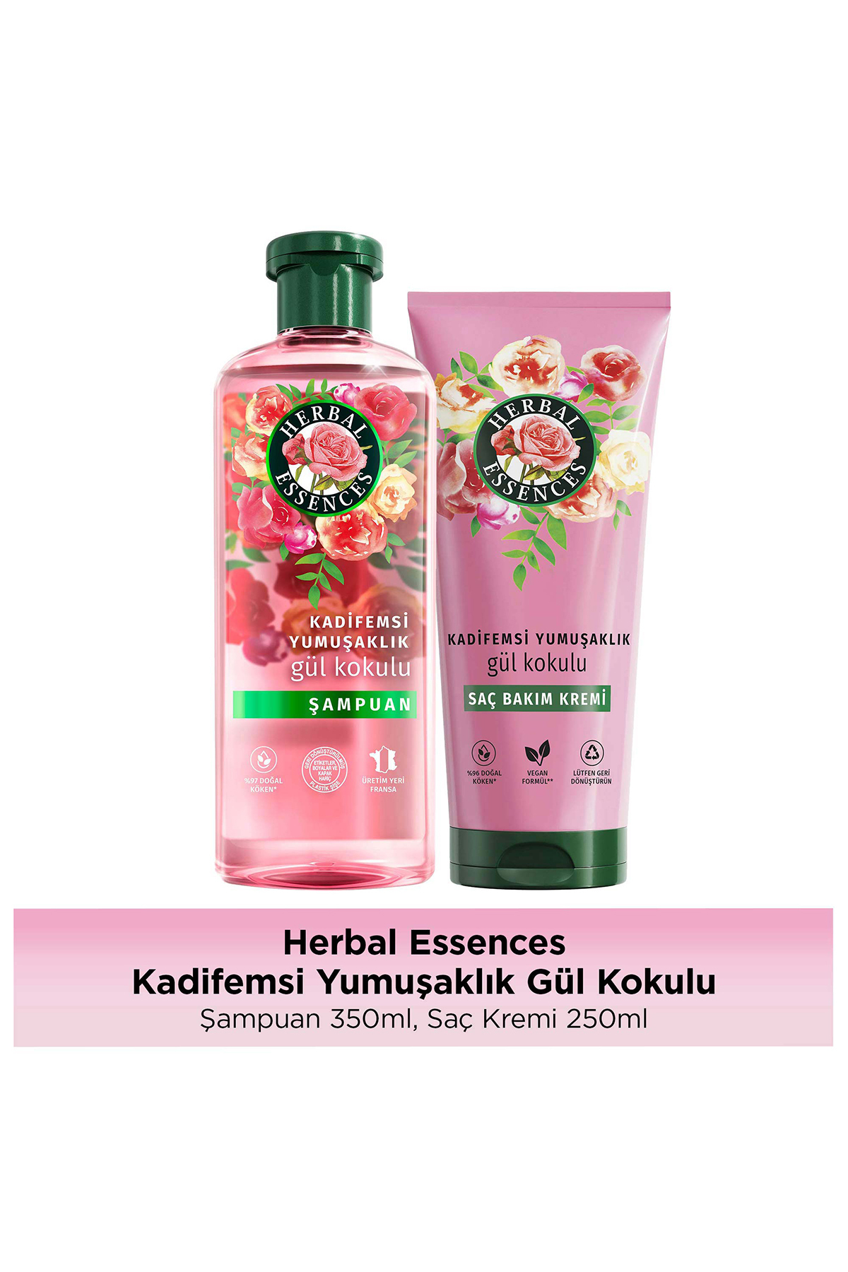 Herbal Essences Kadifemsi Yumuşaklık Gül Kokulu Şampuan ve Kadifemsi Yumuşaklık Gül Kokulu Saç Kremi 250ml — 8681003002356