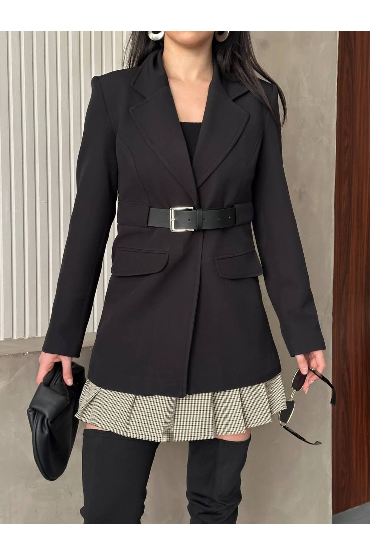 Gürtel-Detail Schulterpolster Premium Jacke - Görsel 6