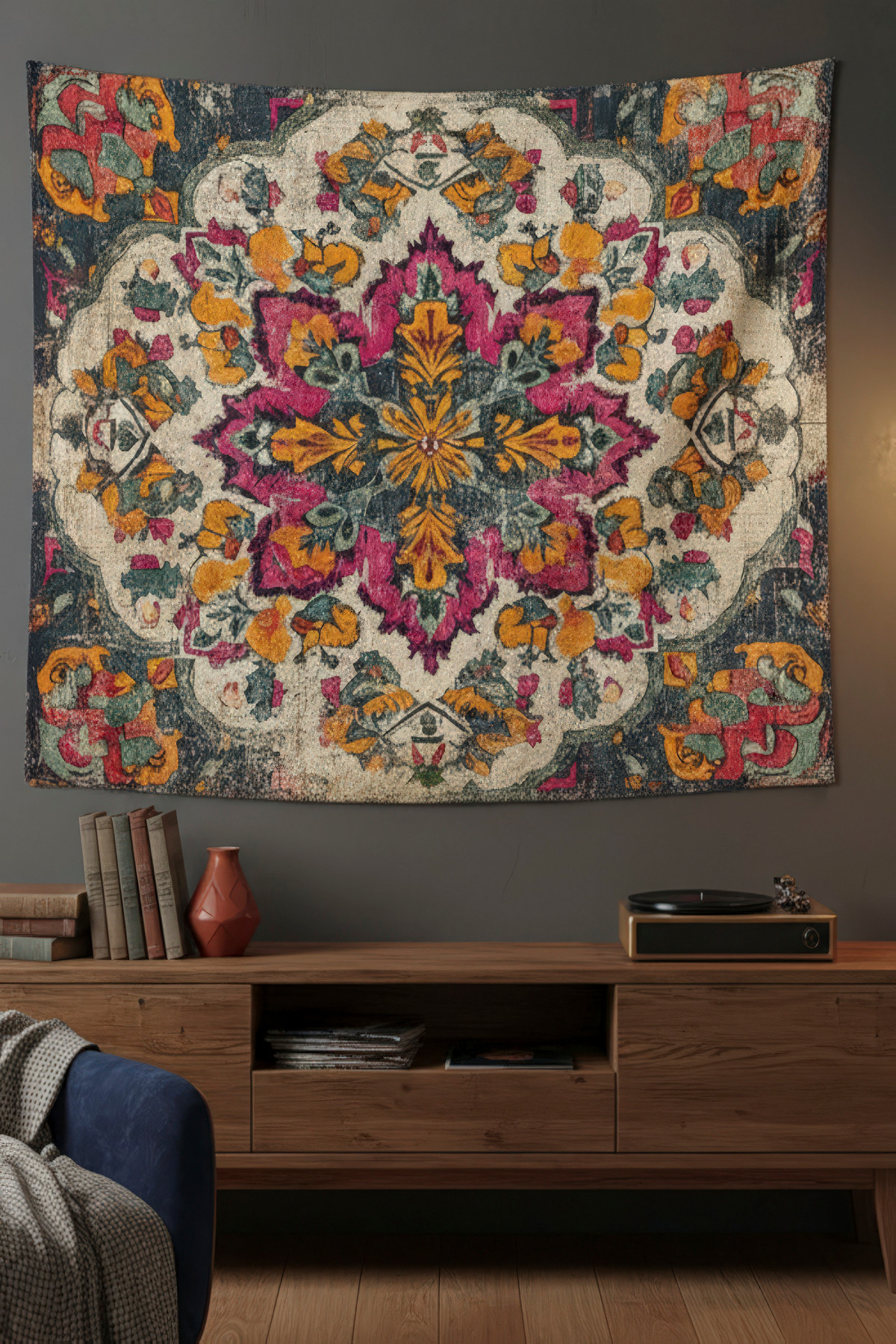 Vintage Anatolian Rug Motifs Fabric Wall Cover Home Decoration