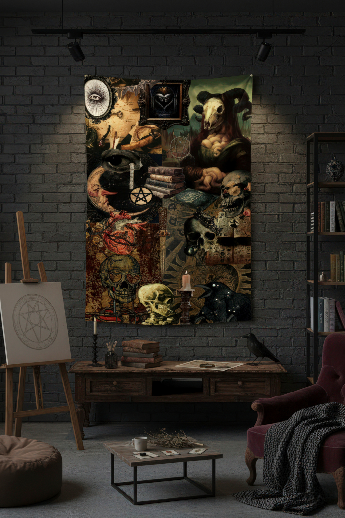 Gothic Symbols and Mona Lisa Collage Fabric Wallcovering Home Decoration Tapestry