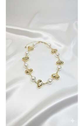 MODAMUGO Kalpli İnci Kolye - Gold Zincir Detaylı