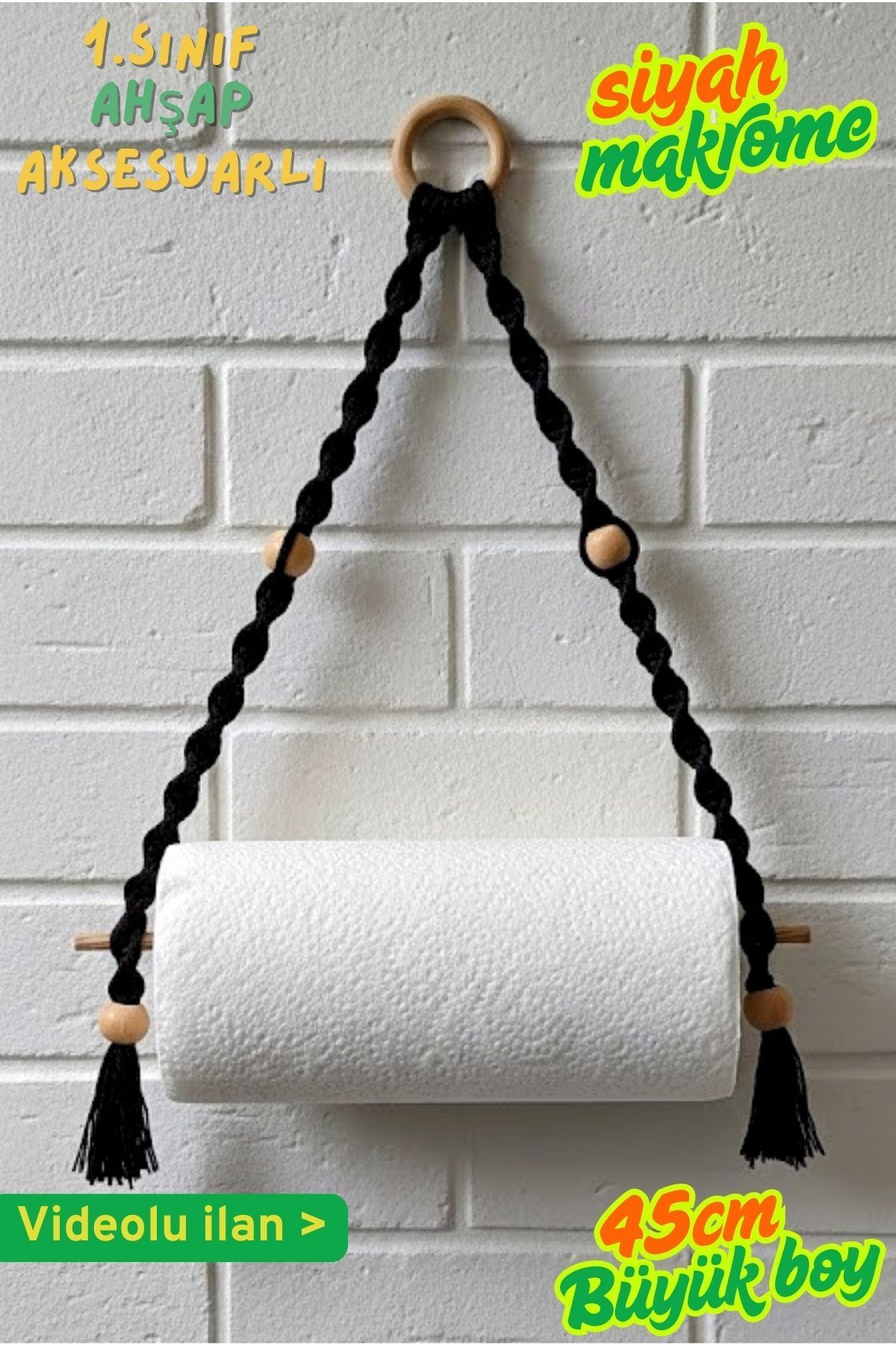 Bathroom Towel Hanger Macrame-Handmade Paper Towel Hanger with Wooden Beads