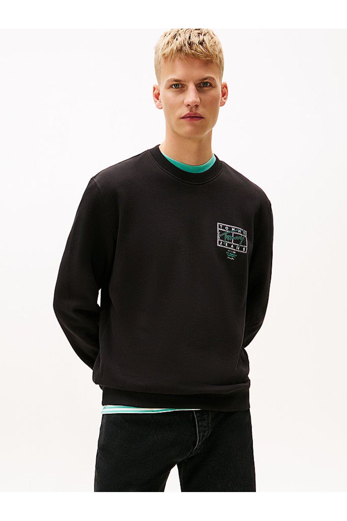 تامی هیلفیگر سویشرت یقه گرد مردانه TJM مدل Regular Entry DNA Play