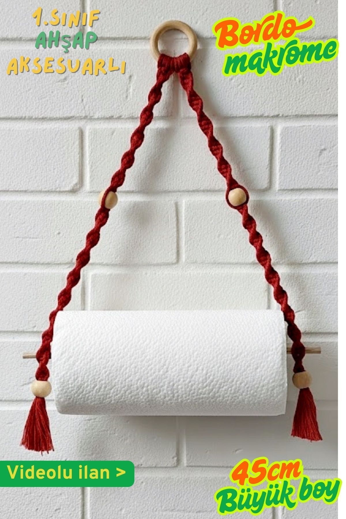 Bathroom Towel Hanger Macrame-Handmade Paper Towel Hanger with Wooden Beads