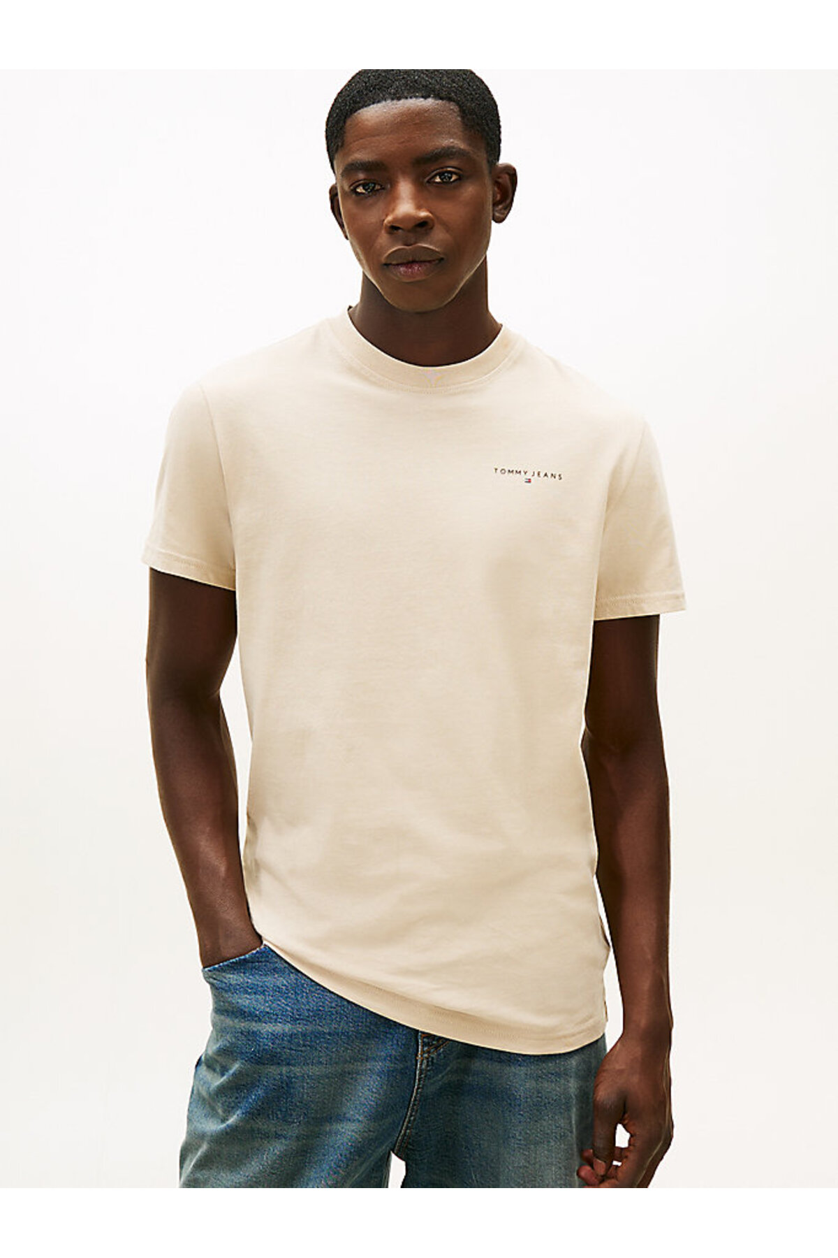 تامی هیلفیگر تی‌شرت بژ مردانه با جزئیات لوگو