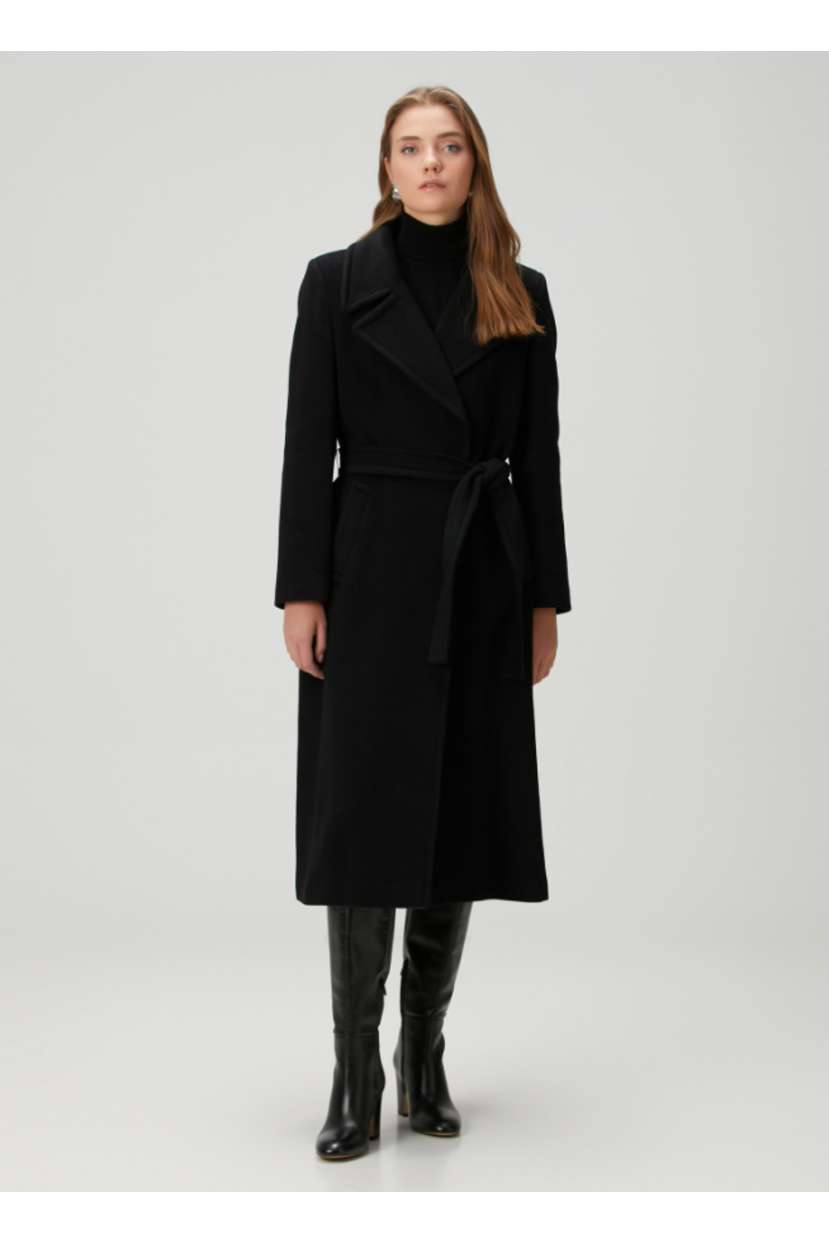 Meşe Moda  Kuşak Detaylı Yün Palto