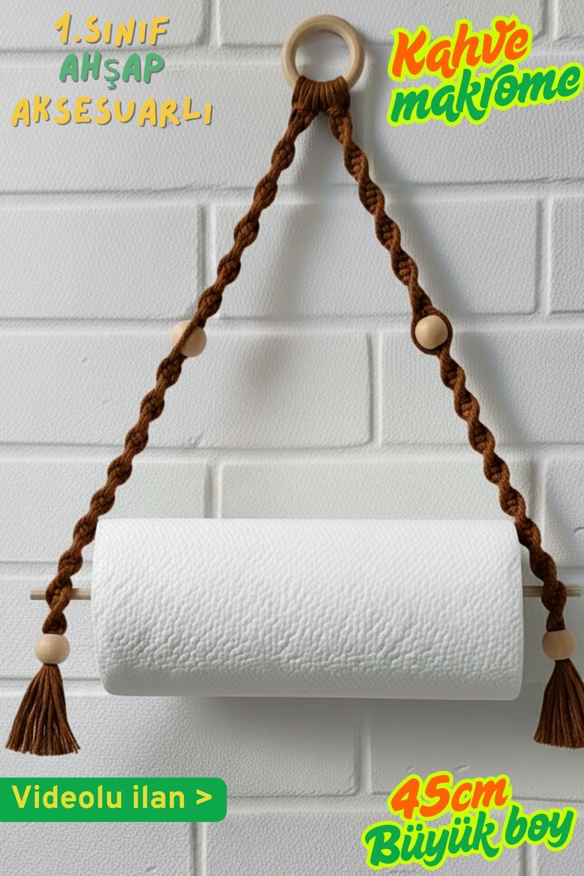Bathroom Towel Hanger Macrame-Handmade Paper Towel Hanger with Wooden Beads