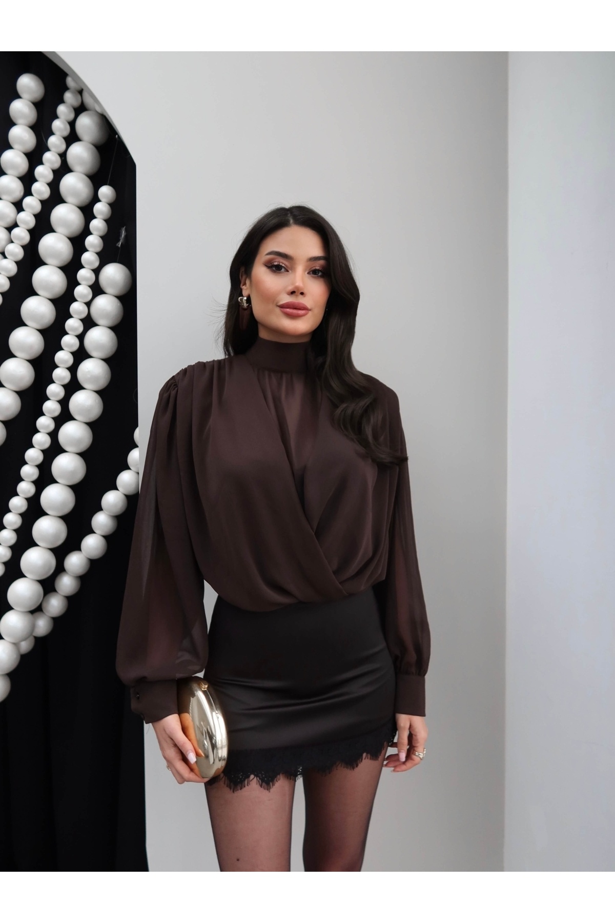 ESRAHELVACI  Yaka Bağlamalı Şifon Bluz - Görsel 2