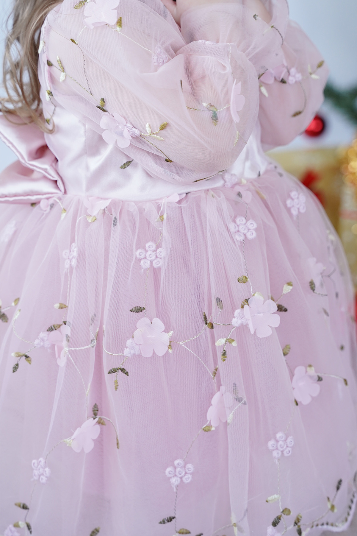 ALYRA Kız Bebek Elbise Uzun Kollu 3D Çiçekli Vintage Fiyonklu Doğum Günü Parti Düğün Özel Gün Çocuk Elbise fotoğrafı 5 (önizleme)