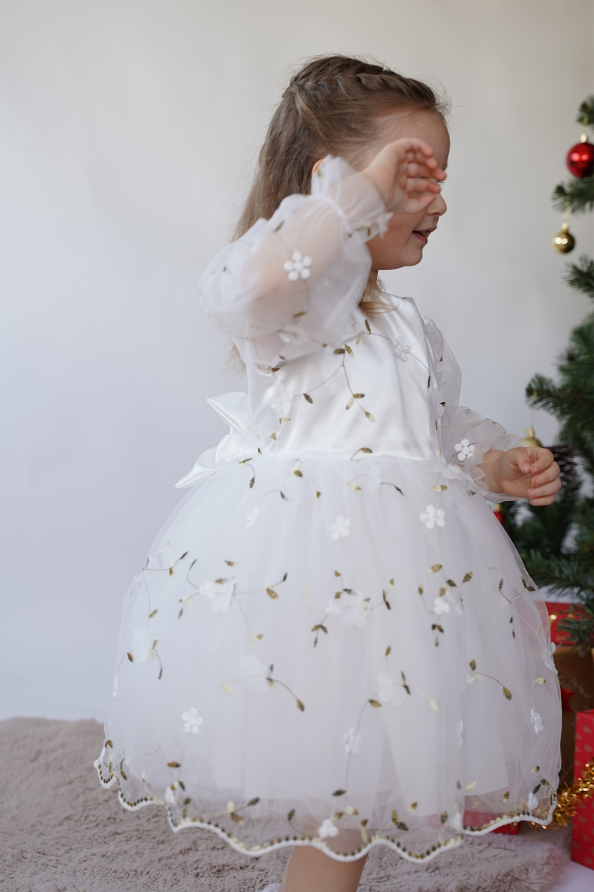 ALYRA Kız Bebek Elbise Uzun Kollu 3D Çiçekli Vintage Fiyonklu Doğum Günü Parti Düğün Özel Gün Çocuk Elbise fotoğrafı 6 (önizleme)