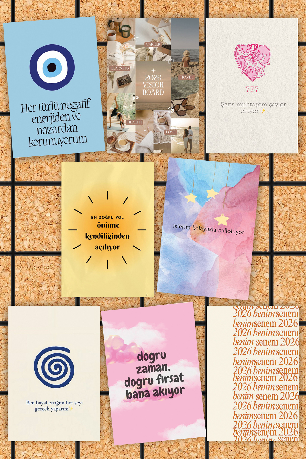 Pankart Evi 8 Adet Motivasyon 777 Manifest Motto Pano Kart Seti - Vision - Wishing Board