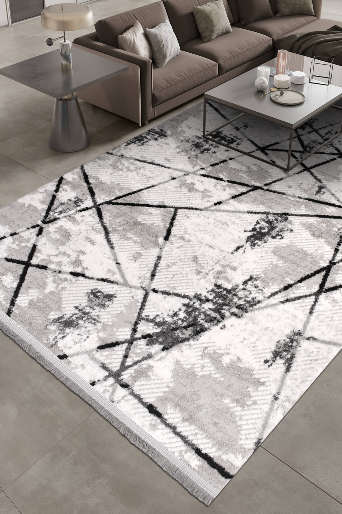 Filia-Gray-Anthracite-Acrylic-Living Room,Living Room-Carpet–Robot Vacuum Cleaner-Easy Cleaning-Special Size-Striped