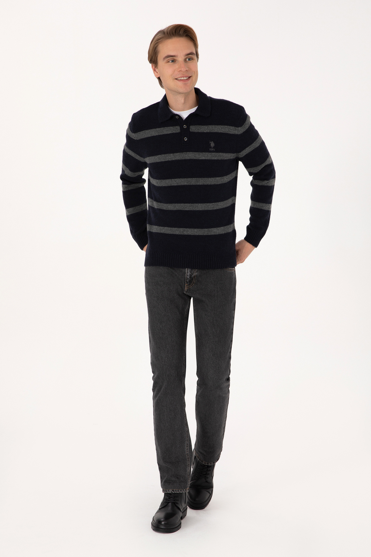 Erkek Regular Fit Polo Yaka Lacivert Kazak 50315036-VR033 — سرمه‌ای — تصویر 4 از 7