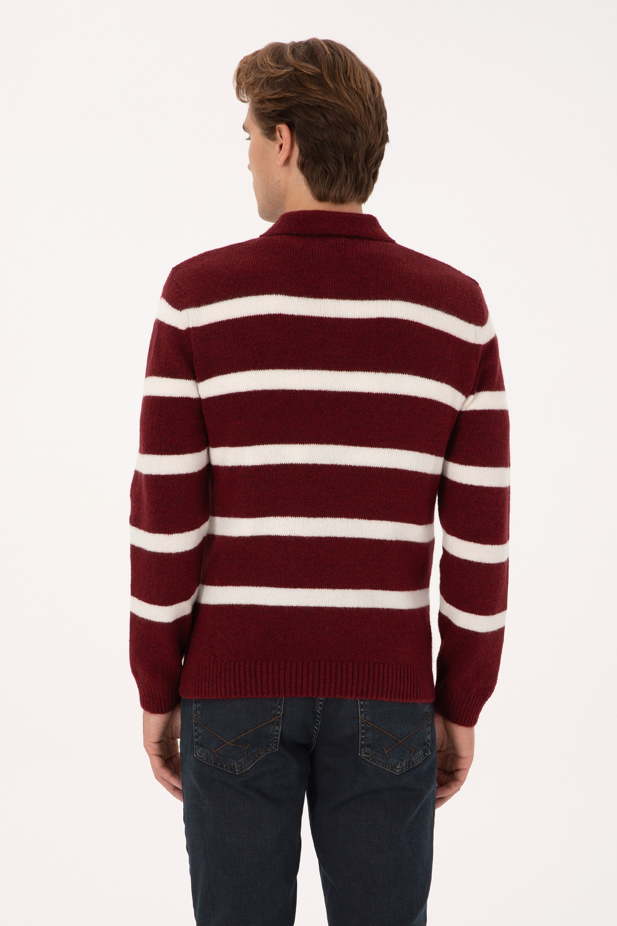 U.S. Polo Assn. Erkek Regular Fit Polo Yaka Bordo Kazak 50315036-VR014 görsel 5