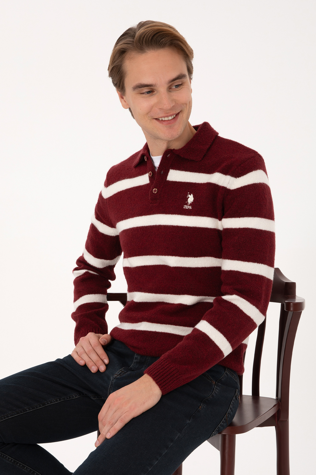 U.S. Polo Assn. Erkek Regular Fit Polo Yaka Bordo Kazak 50315036-VR014