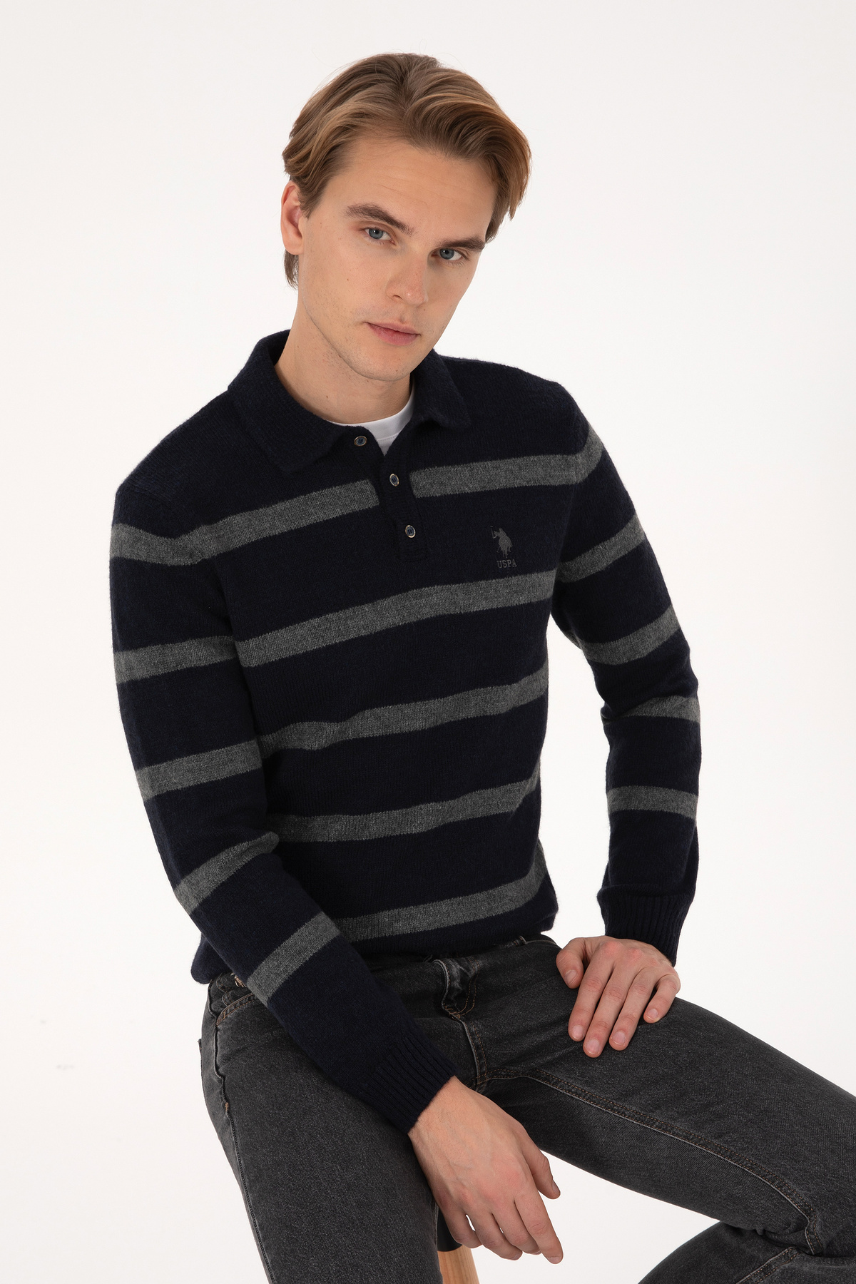 U.S. Polo Assn. Erkek Regular Fit Polo Yaka Lacivert Kazak 50315036-VR033 — سرمه‌ای
