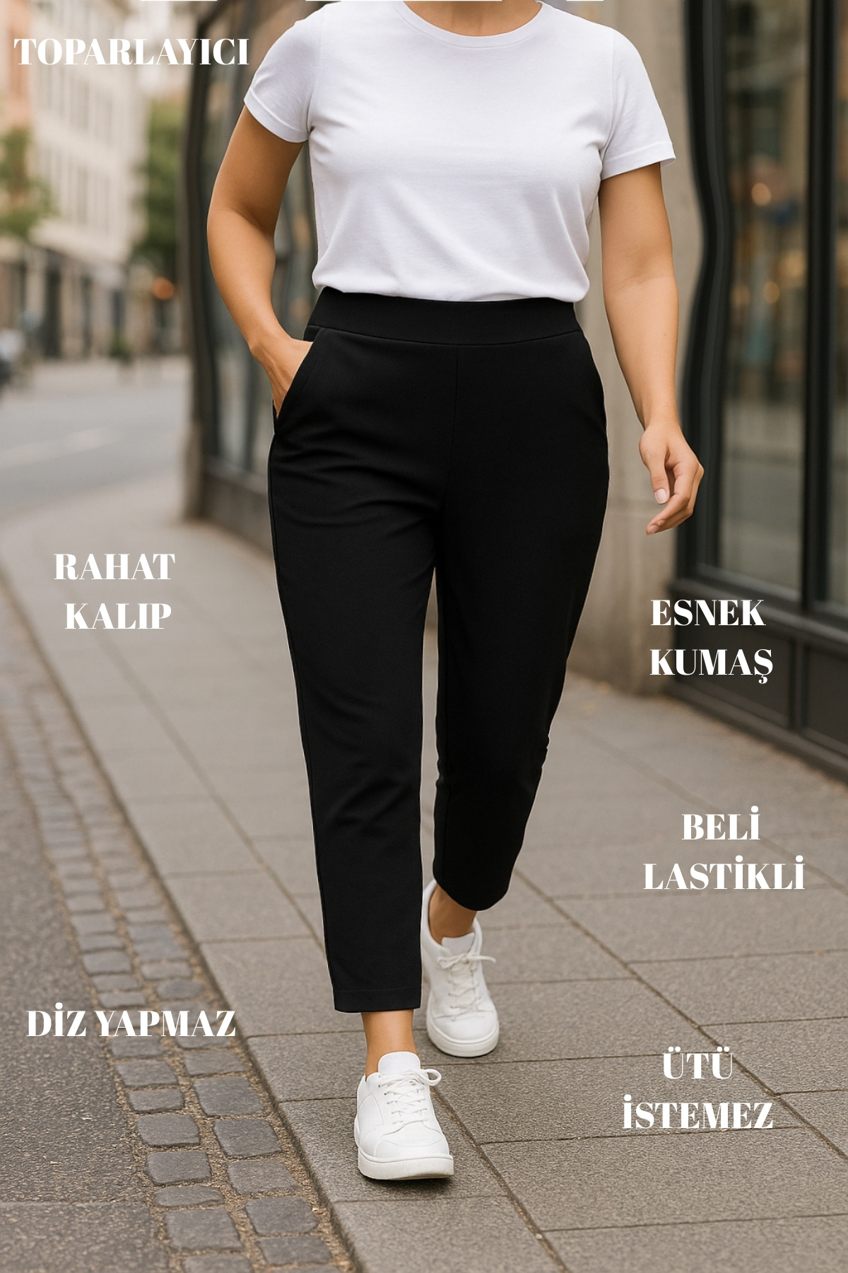 CEDY DENIM Yüksek Kalite Siyah Büyük Beden Yüksek Bel Çelik Örme En-Boy Likralı Dar Paça Pantolon