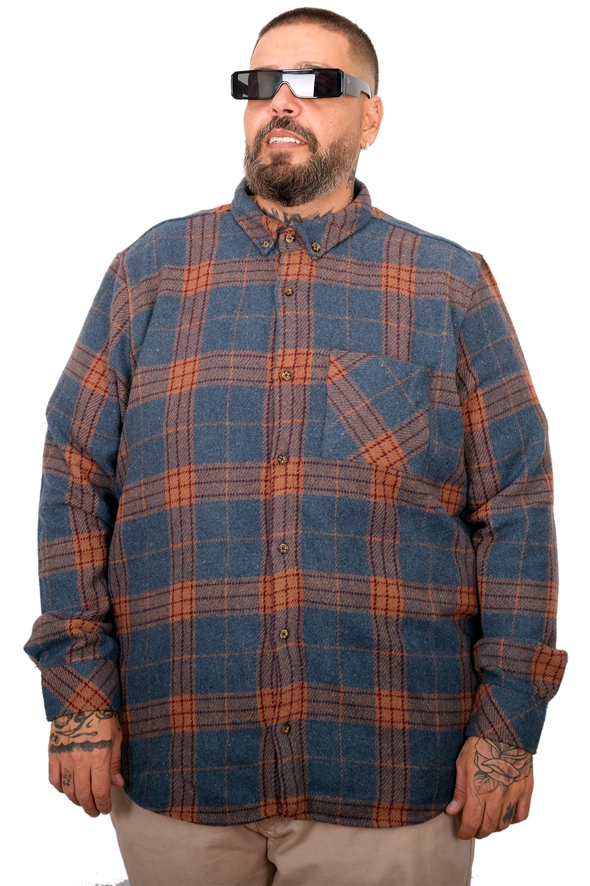 ModeXL Mode XL Büyük Beden Erkek Oduncu Gömlek 25394 ındıgo