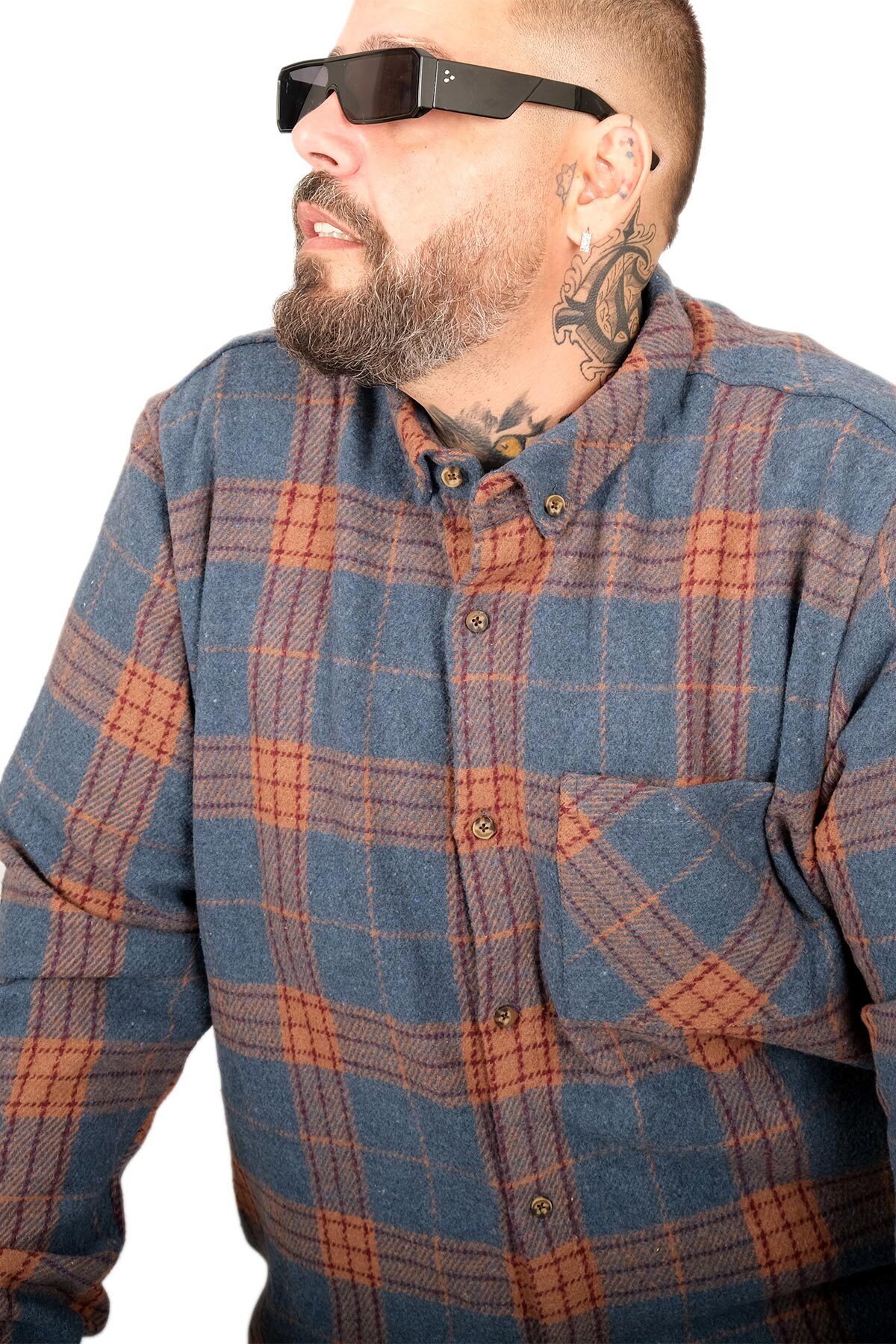 ModeXL Mode XL Büyük Beden Erkek Oduncu Gömlek 25394 ındıgo görsel 5