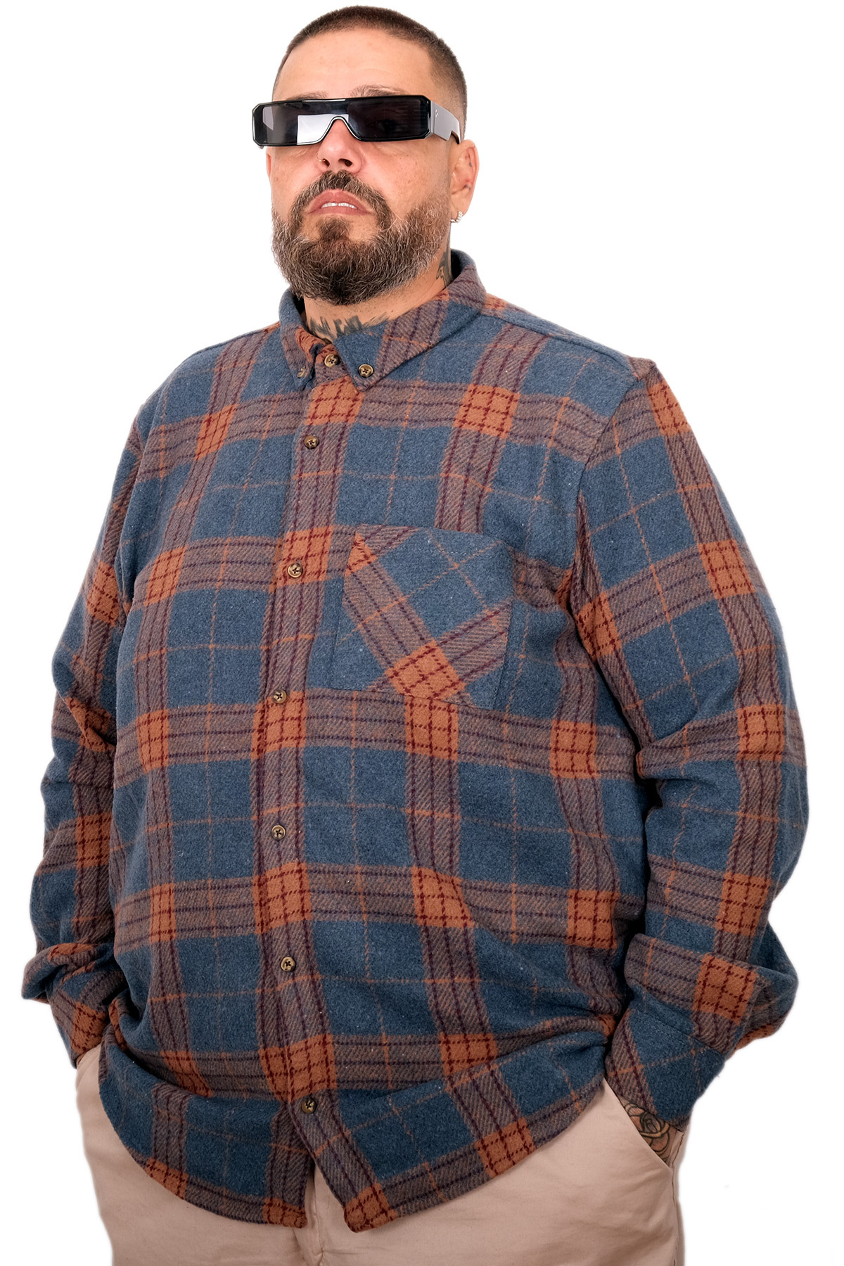 ModeXL Mode XL Büyük Beden Erkek Oduncu Gömlek 25394 ındıgo görsel 3