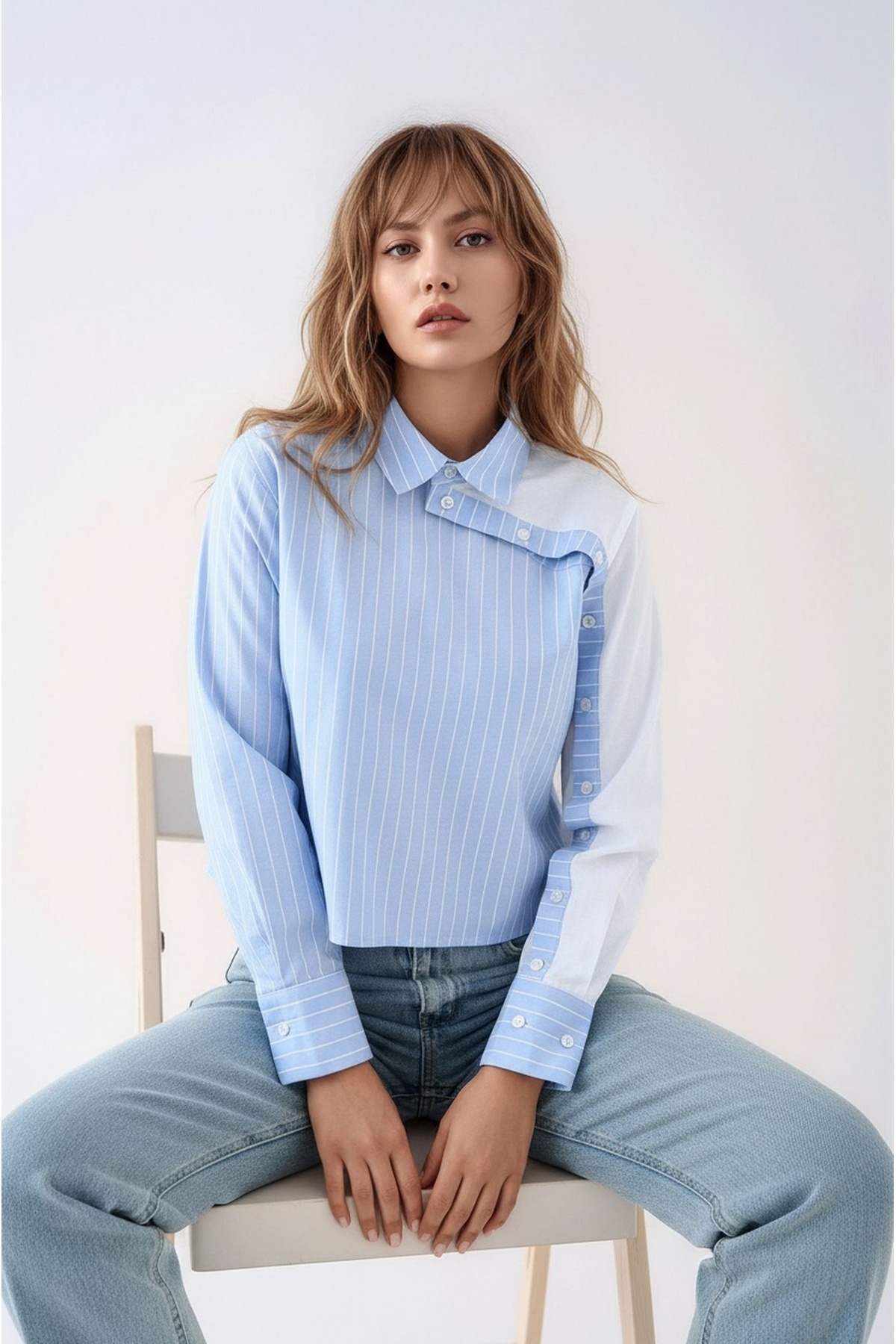 MAMAYAGA Ženska bluza sa specijalnim dizajnom, ovratnikom, rukavima, kopčanje...