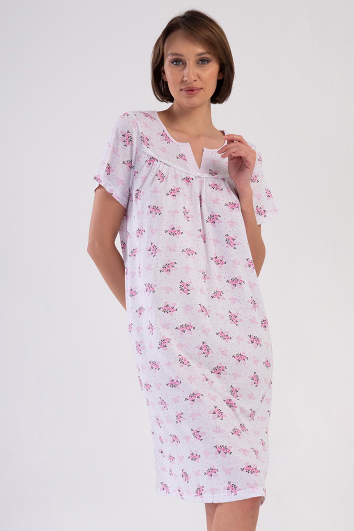 Vienetta Kadın Kısa Kol Pembe Gecelik %100 PAMUK C0T8N7O161