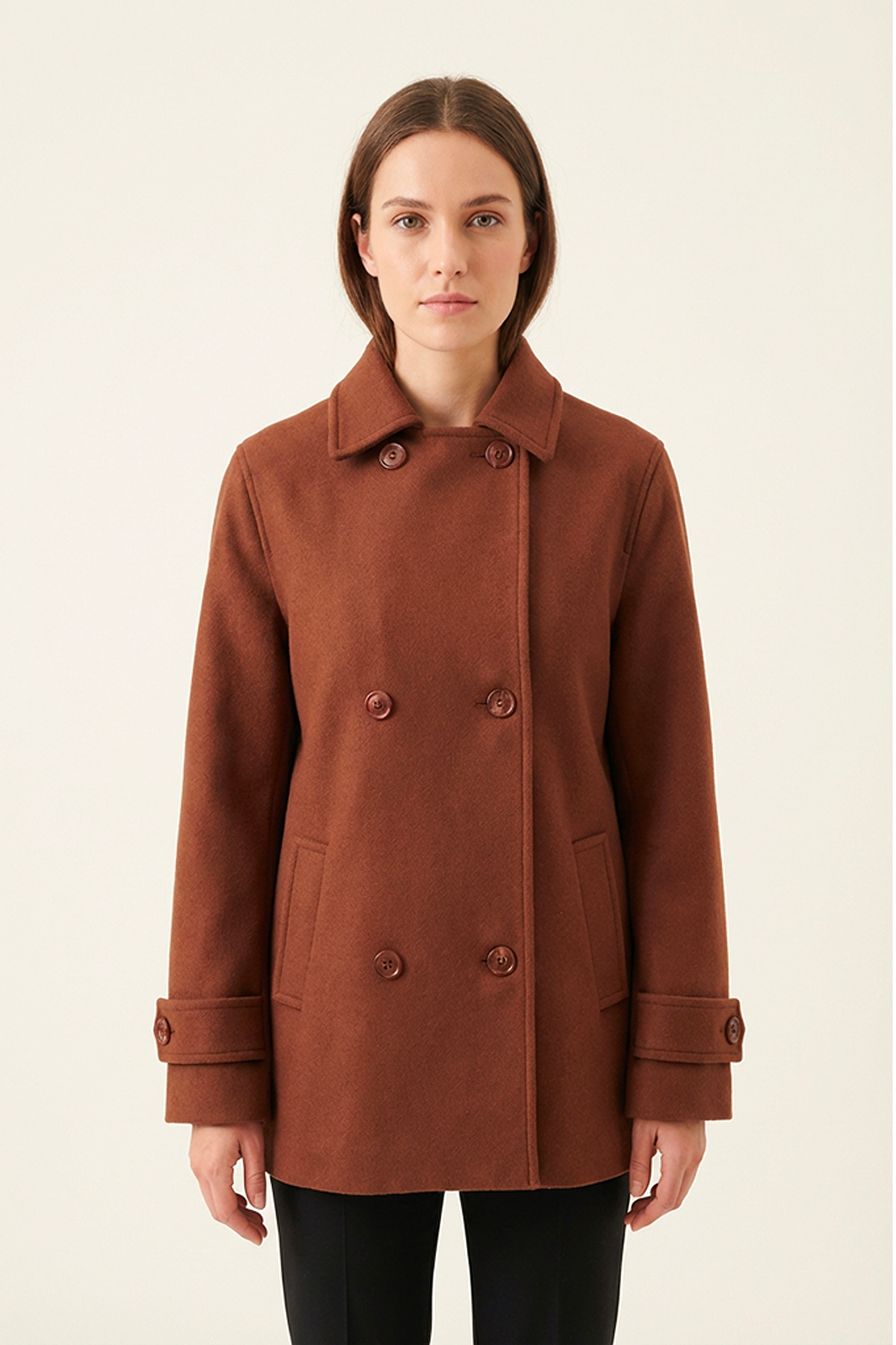 Soydan Güner  Kadın Yünlü Kısa Kruvaze Kaban Taba 1460 - Görsel 2