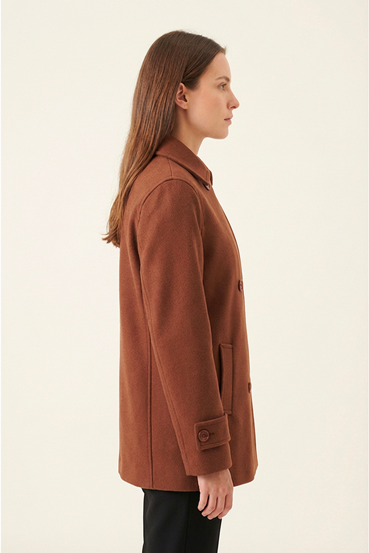 Soydan Güner  Kadın Yünlü Kısa Kruvaze Kaban Taba 1460 - Görsel 4