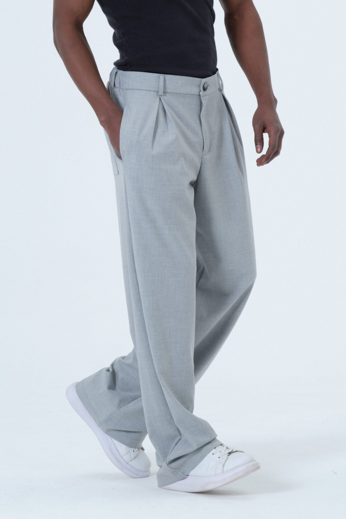 RELAXL S-12XL Bol Kalıp Geniş Paça 4 Mevsim Erkek Gri Pantolon görsel 5
