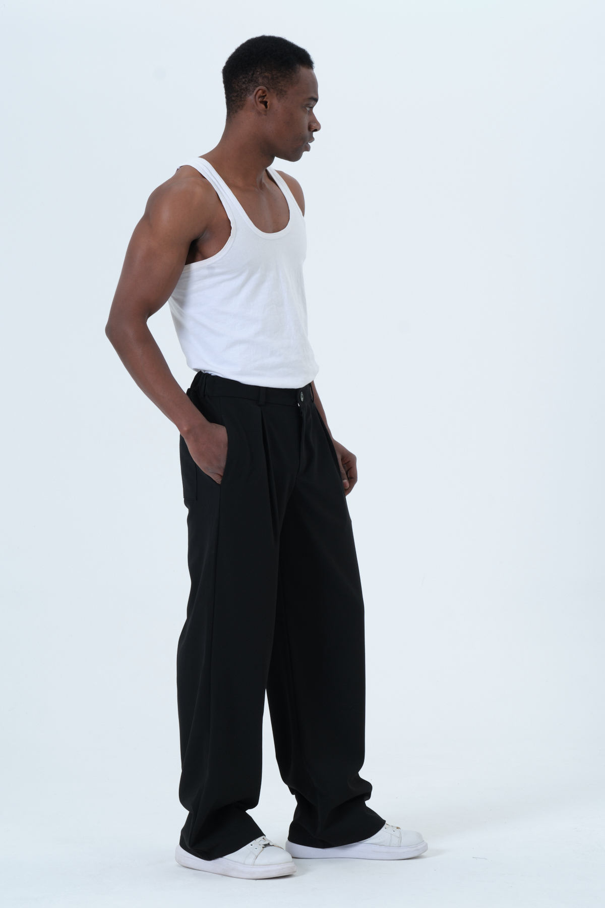 RELAXL Erkek Oversize Siyah Kumaş Pantolon Pileli Geniş Paça S-12XL görsel 4