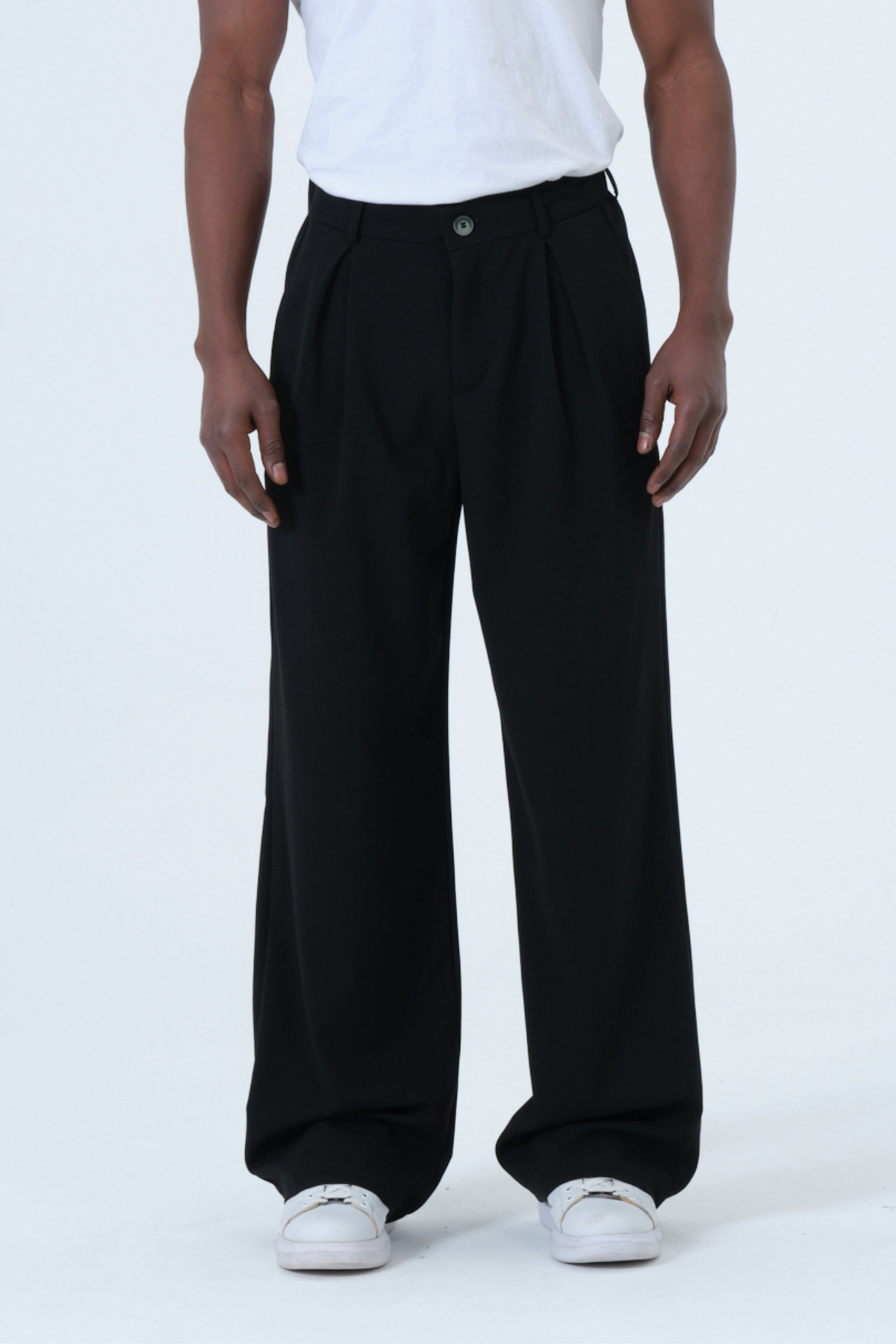 RELAXL Erkek Oversize Siyah Kumaş Pantolon Pileli Geniş Paça S-12XL