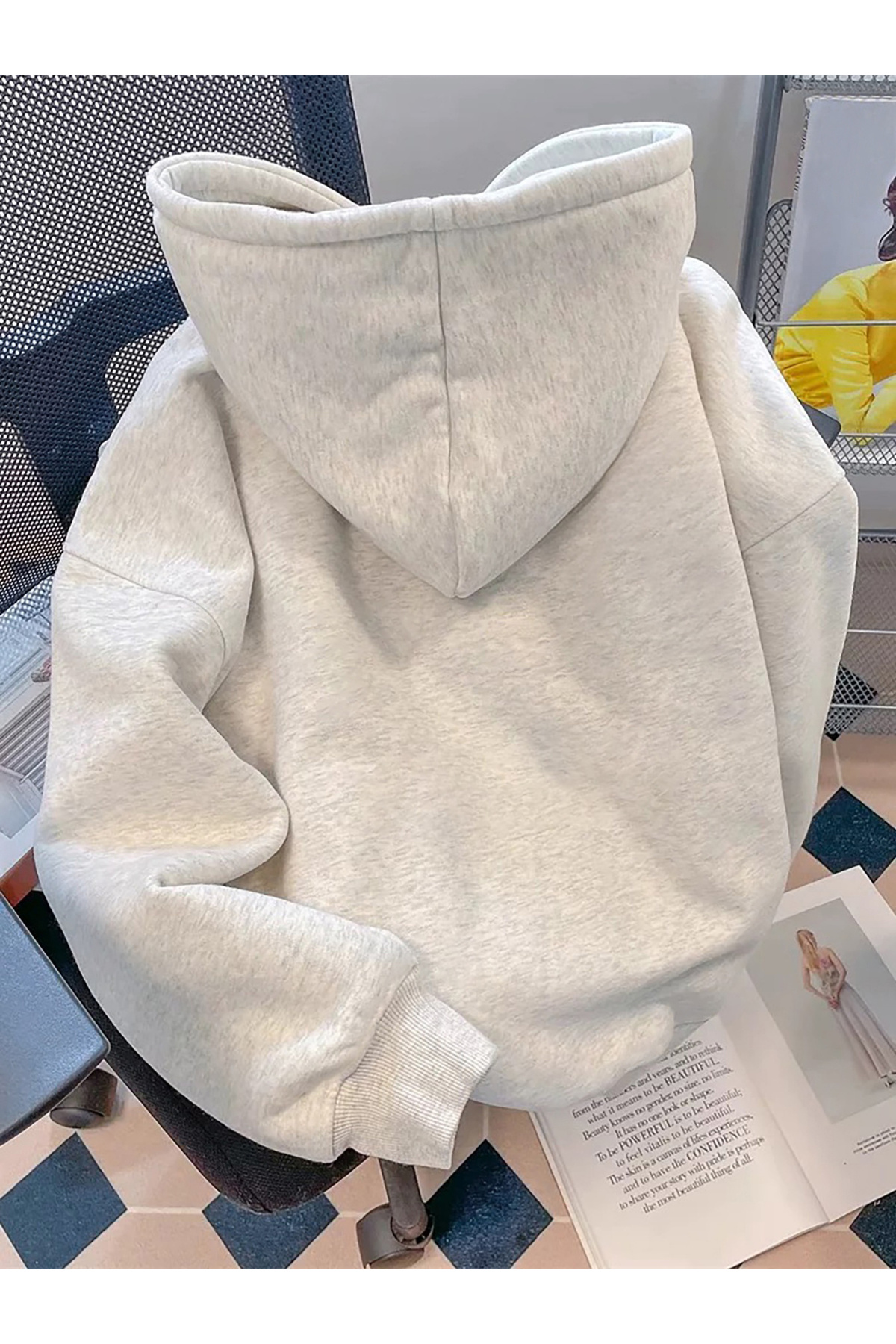 Unisex CAT Kalpli Kedi baskılı 3 İplik Kapüşonlu Sweatshirt Hoodie — خاکستری kalpkediswt — تصویر 2 از 3