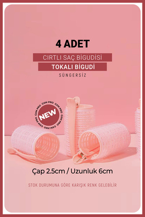 GXMPRO 4 Adet Mandallı Bigudi Cırtlı Çap 25 mm-8 Parça Saç Bigudisi, Saç Pens...