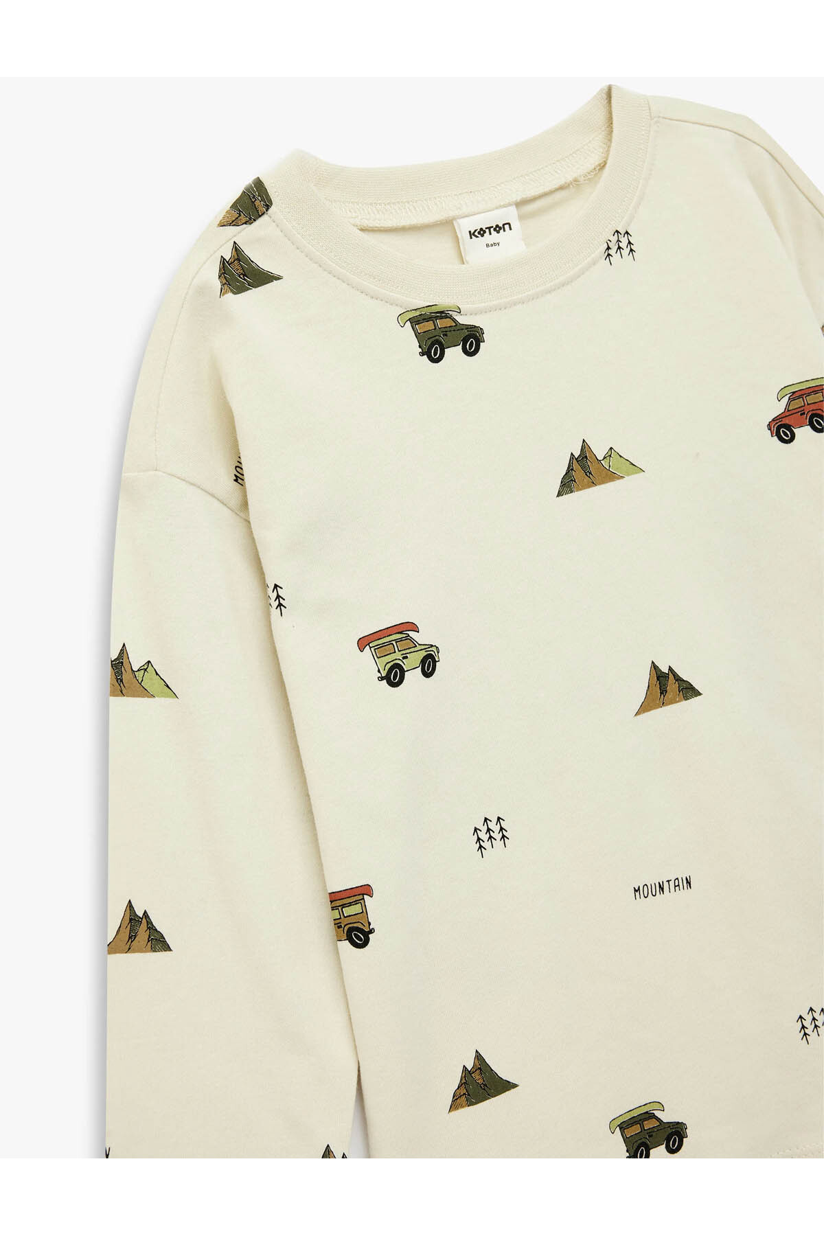 Koton Baskılı Bisiklet Yaka Pamuklu Ekru Erkek Bebek Sweatshirt 6WMB10256TK fotoğrafı 3 (önizleme)