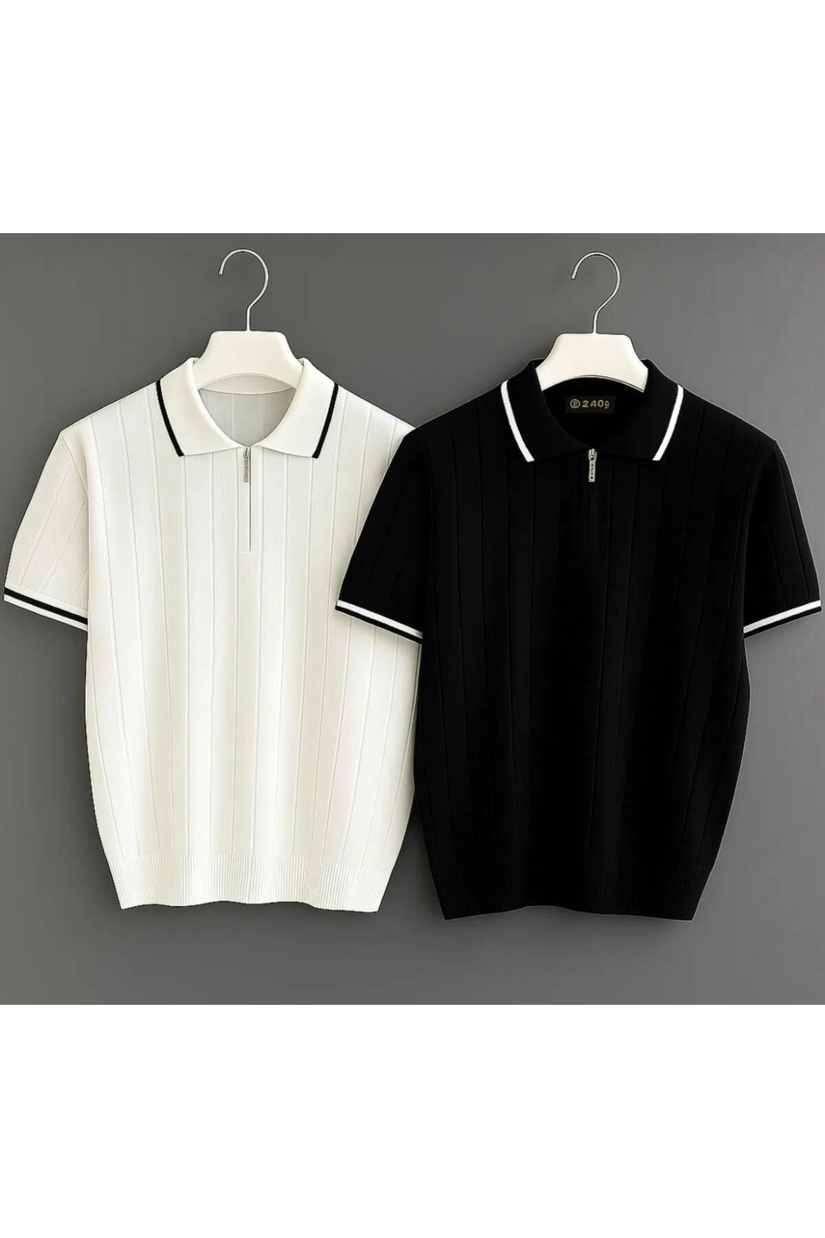 LC Waikiki  2 li kampanyalı yazlık kısa kol fermuar detaylı triko tişört / t-shirt