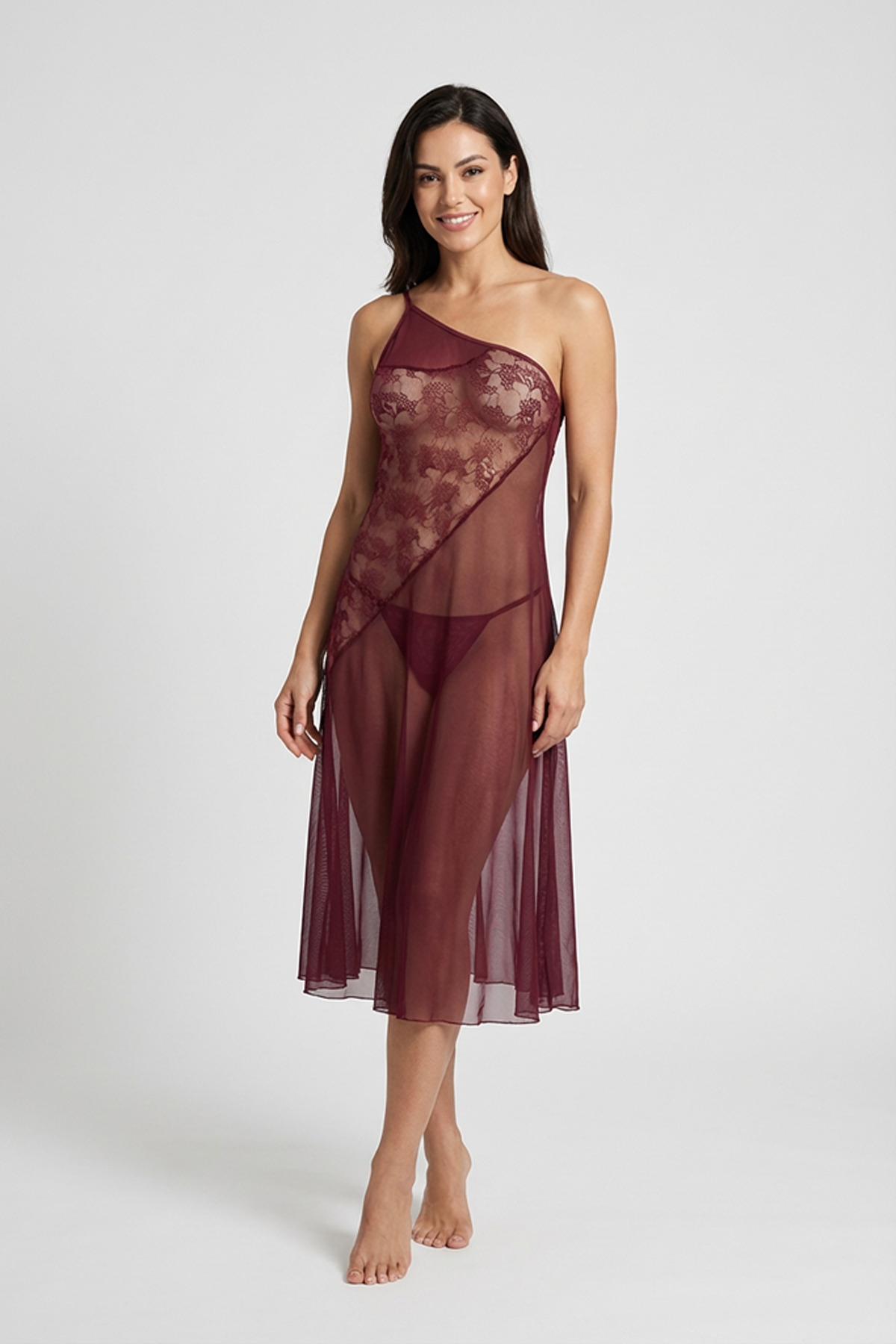 Sistina Bordo Dantelli Şifon Gecelik - 646