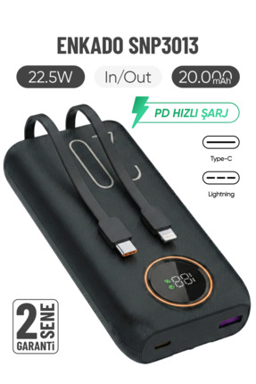 Enkado SNP-3013 20.000 Mah Hızlı Şarj LED Göstergeli Powerbank 2in1 Dahili Ka...