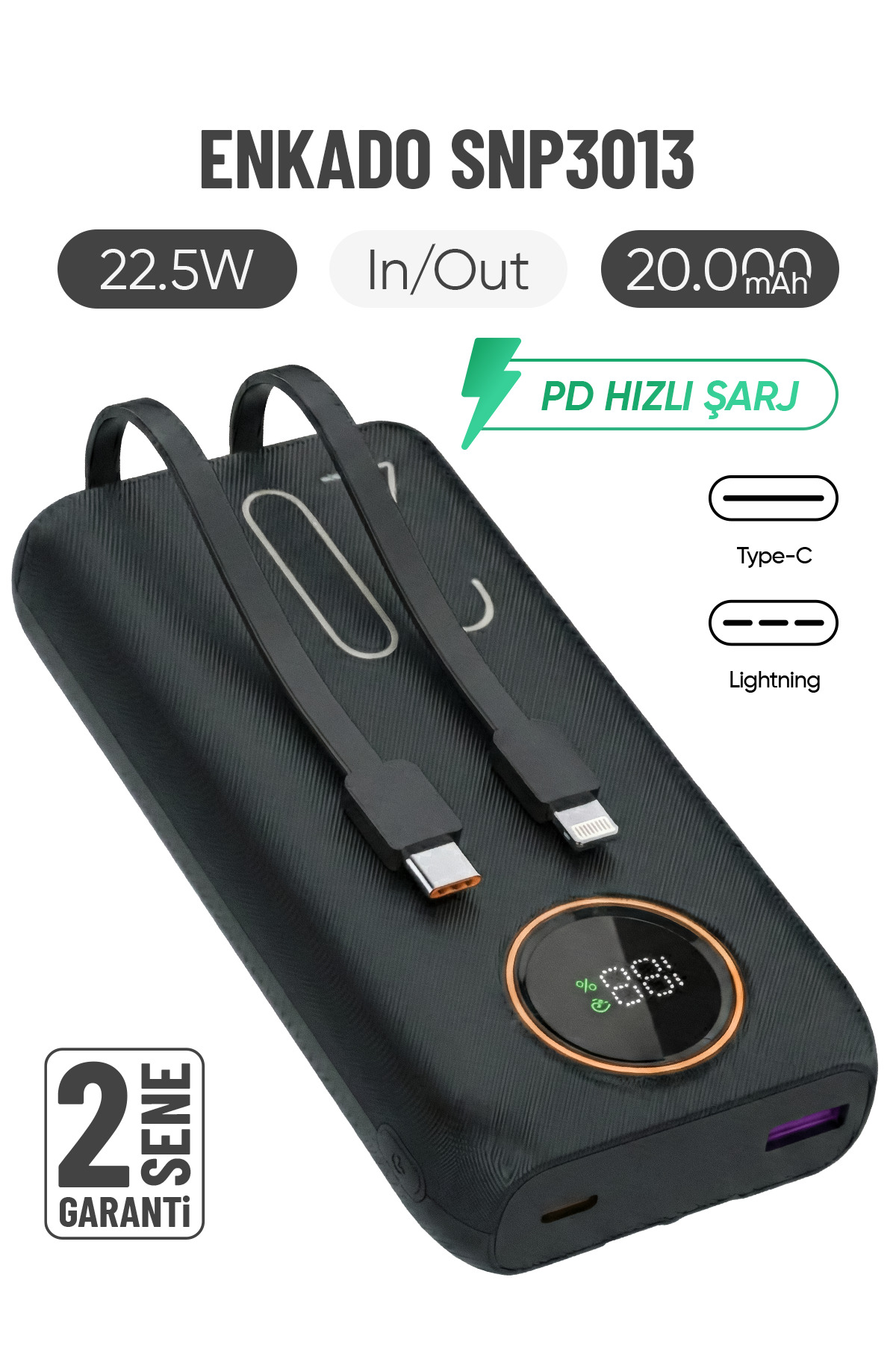 Enkado SNP-3013 20.000 Mah Hızlı Şarj LED Göstergeli Powerbank