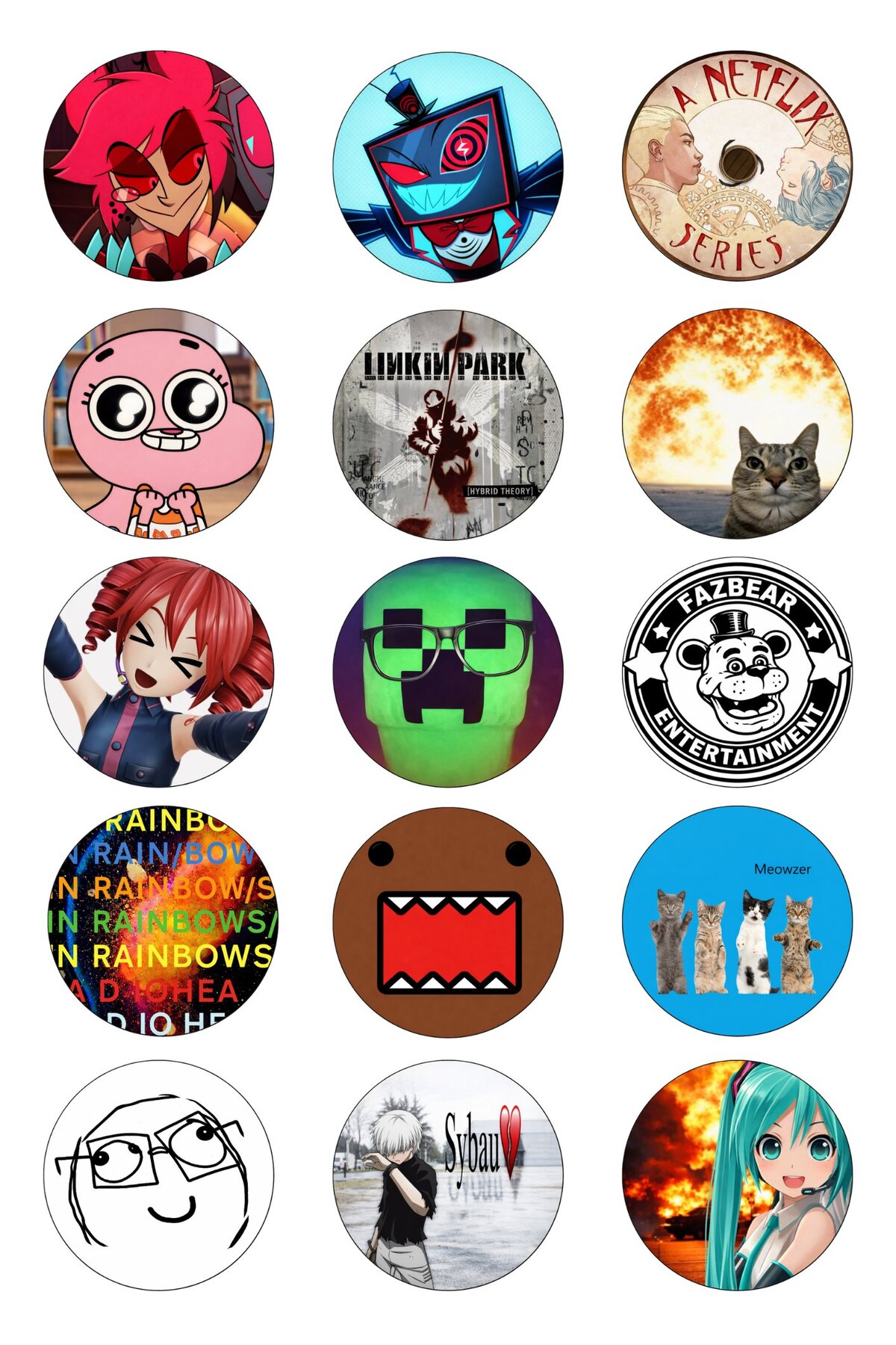 Anime, Series and Game Themed Trend Badge Set – 15 pieces (44 mm)