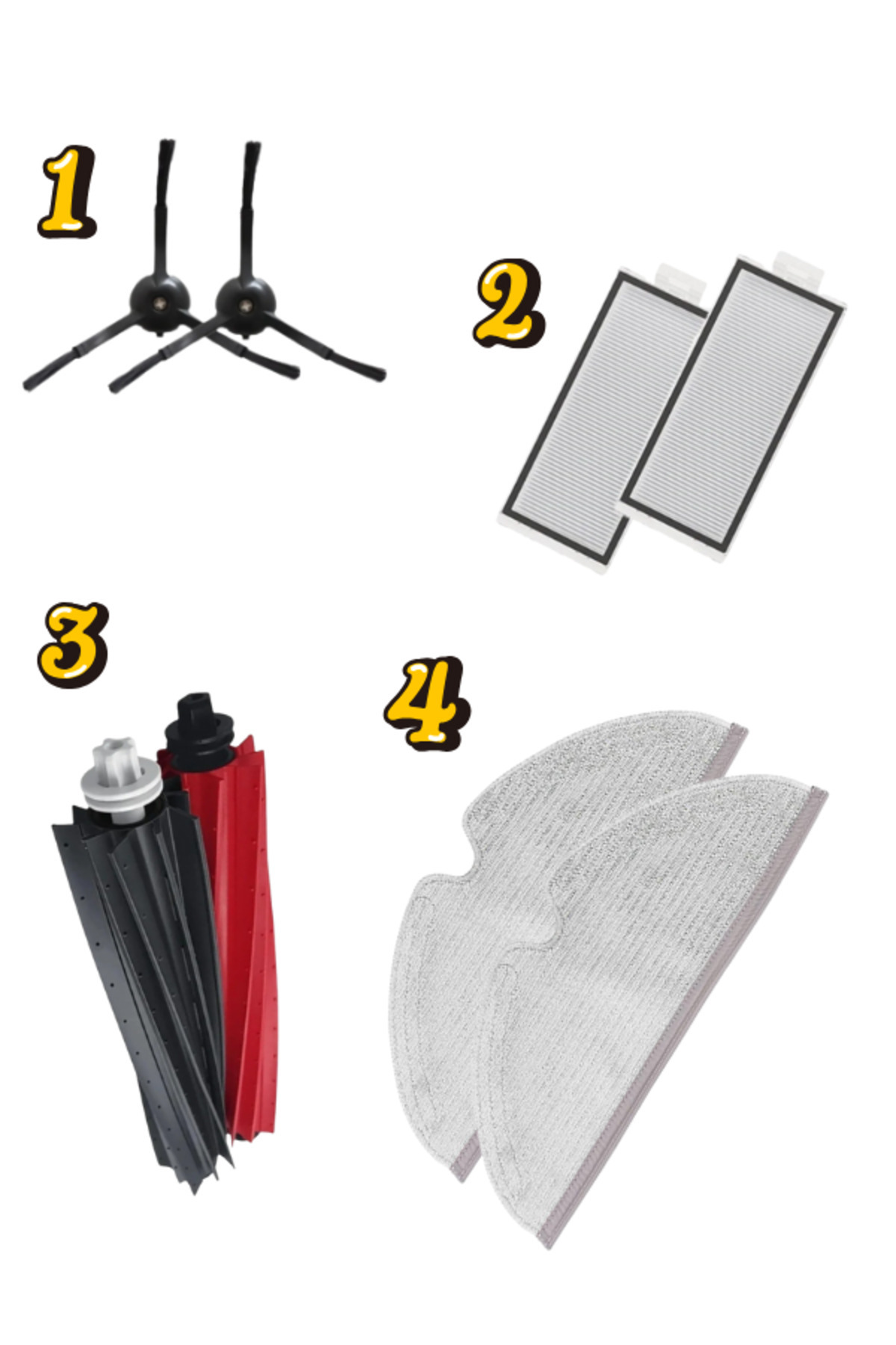 Roborock Q8 Max/Q5 Pro Uyumlu 4’lü Yedek Parça Seti – Ana Fırça + HEPA Filtre + Yan Fırça + Mop Bezi