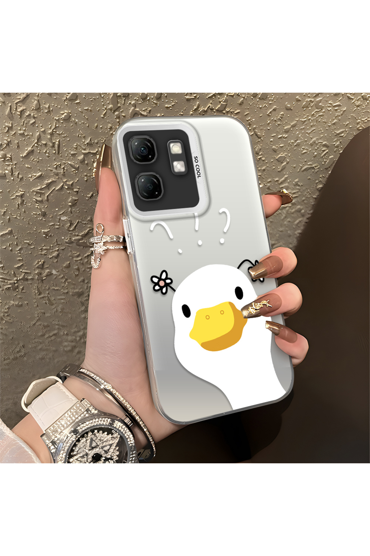 Infinix Hot 50i Compatible Silicone Edge Hard Back Anti Fall Pouch Sweet Duck