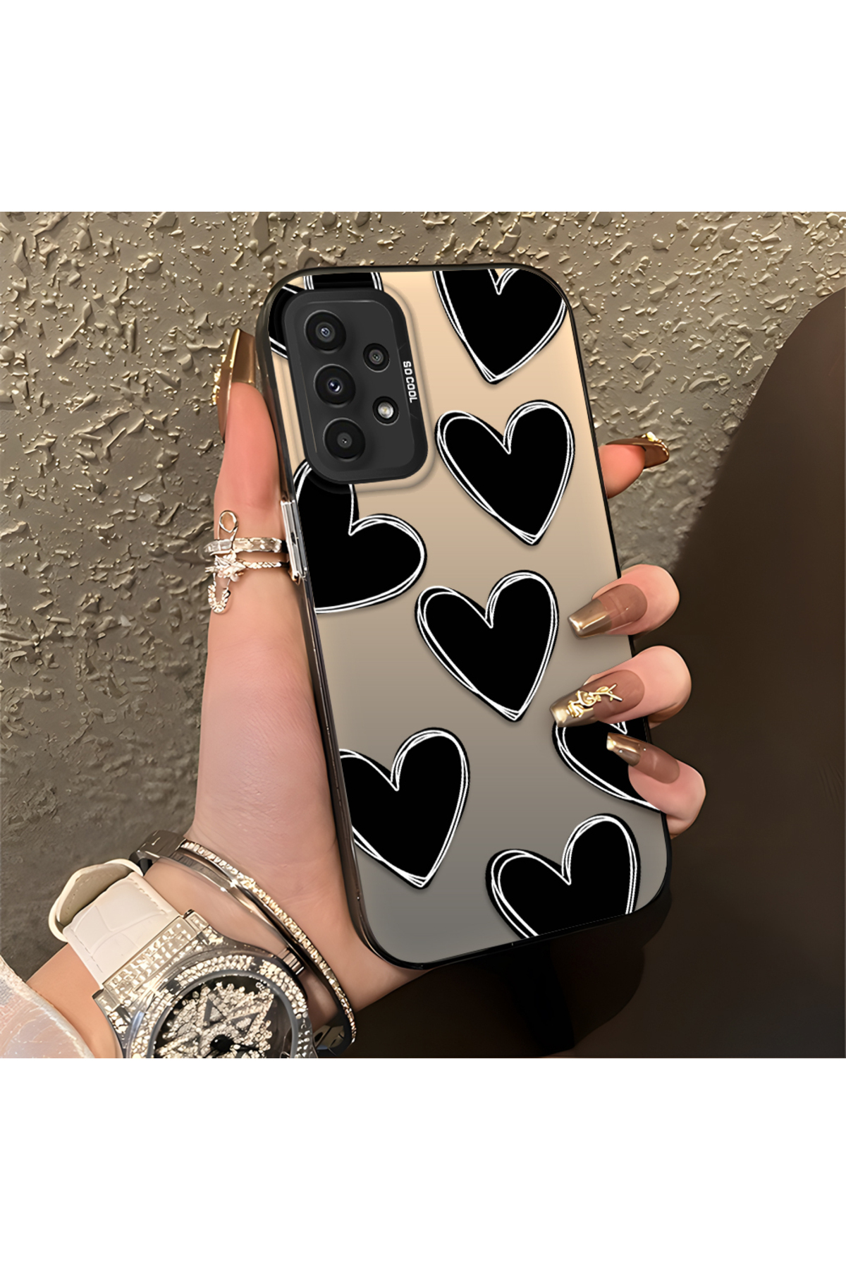 Samsung Galaxy A23 Compatible Silicone Edge Hard Back Anti Fall Case Heart Pattern
