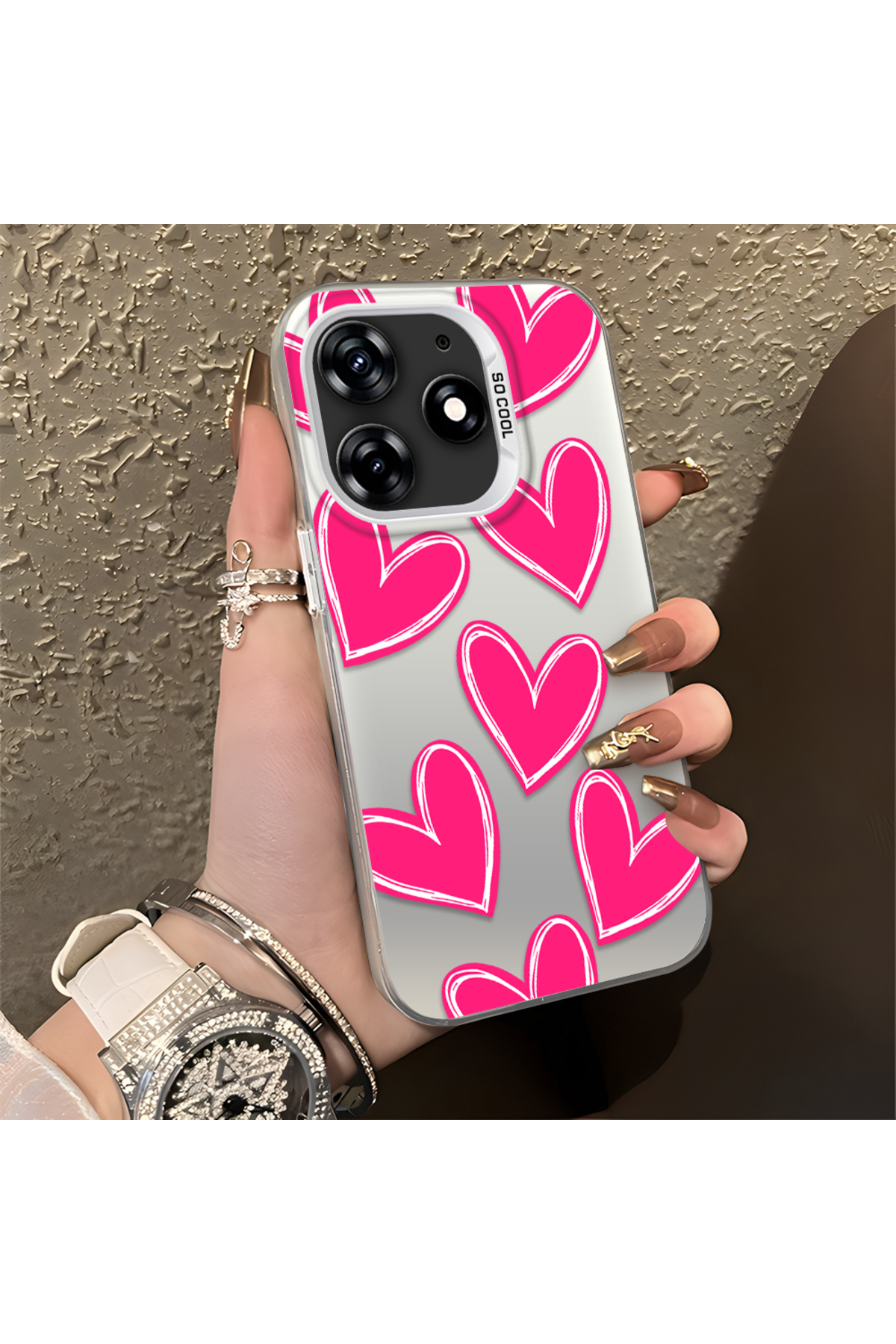 Tecno Spark 10 Pro Compatible Silicone Edge Hard Back Anti Fall Pouch Heart Pattern