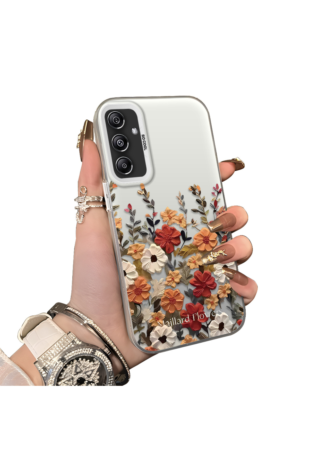 Samsung Galaxy A24 Compatible Silicone Edge Hard Back Anti Fall Pouch Lovely Flower