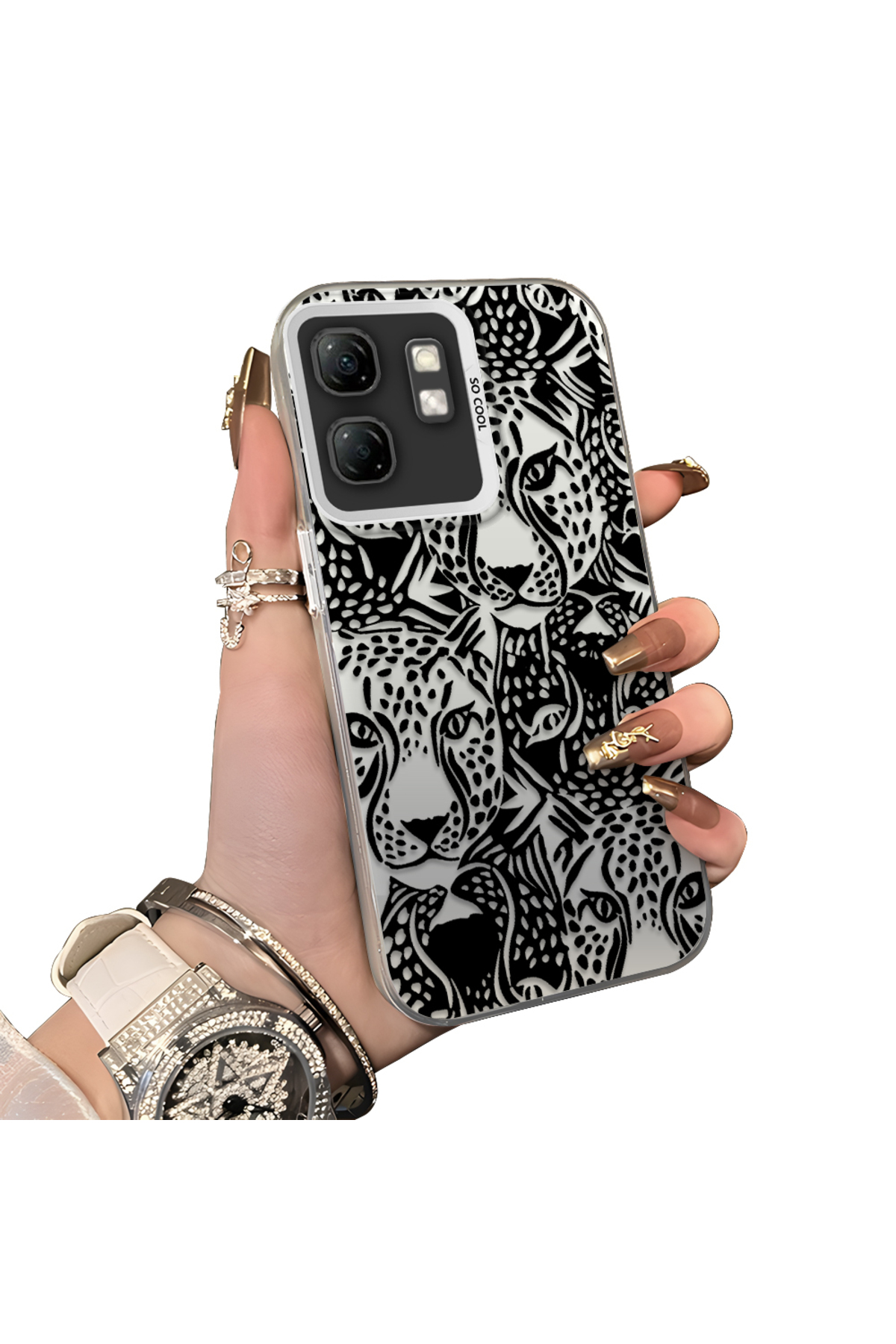 Infinix Hot 50i Compatible Silicone Edge Hard Back Anti Fall Pouch Cheetah Figure