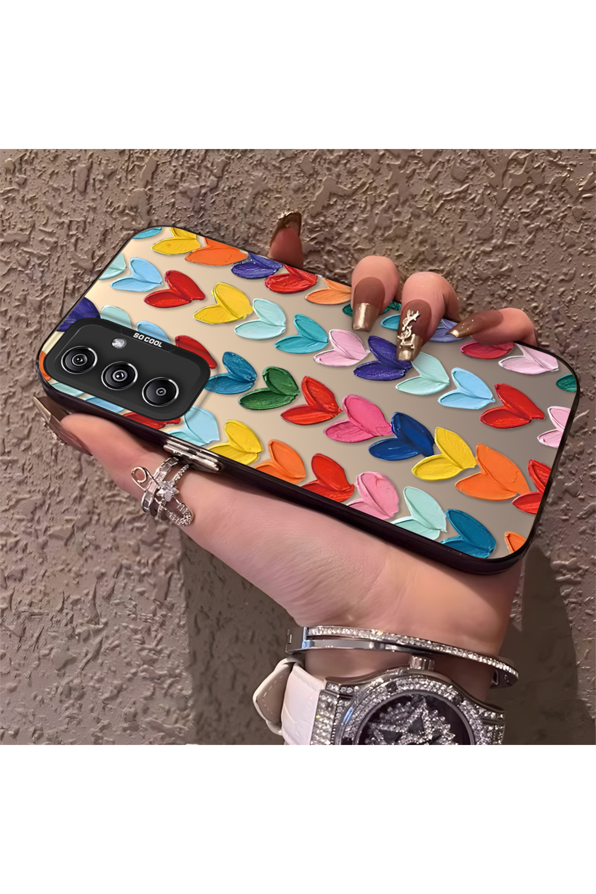 Samsung Galaxy A24 Compatible Silicone Edge Hard Rear Anti Fall Pouch Colorful Heart